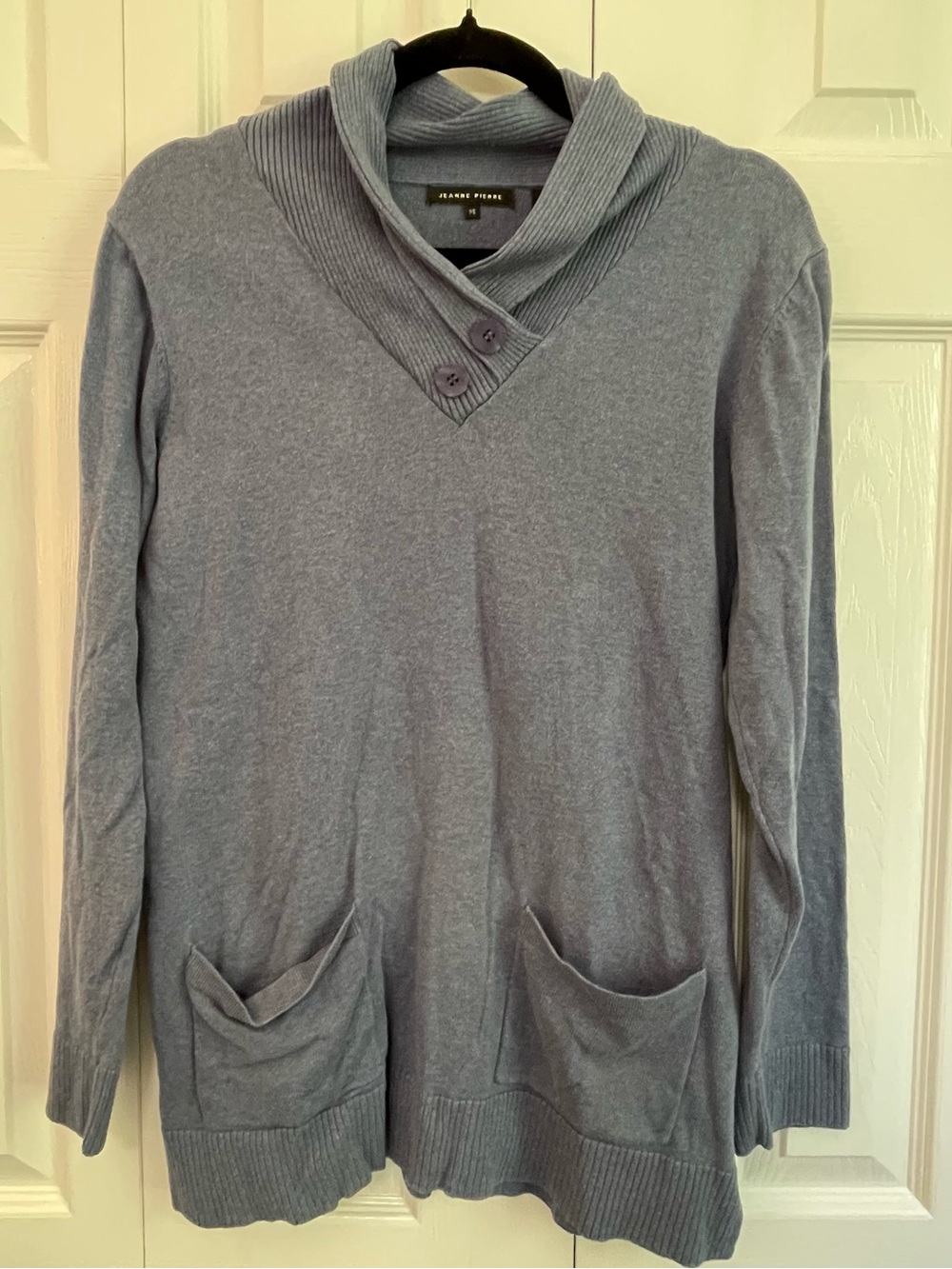 JEANNE PIERRE Women’s V-Neck Shawl Collar Sweater - Blue